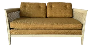 Vintage Hollywood Regency Wood & Cane Arm Loveseat Settee by Gillian Furniture