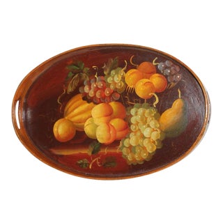 Antique Hand-Painted Fruit on Wood Serving Tray For Sale