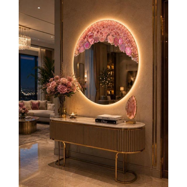 Crystal Rose Illuminated Mirror in Quartz and Agate by Sev Art Gallery For Sale - Image 6 of 7