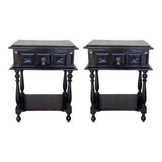 Pair of Spanish Nightstands With One Drawer and Low Shelve For Sale