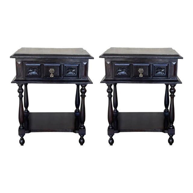 Pair of Spanish Nightstands With One Drawer and Low Shelve For Sale