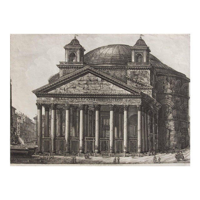 Antique Architectural Etching of the Pantheon by Luigi Rossini Dated 1820 For Sale