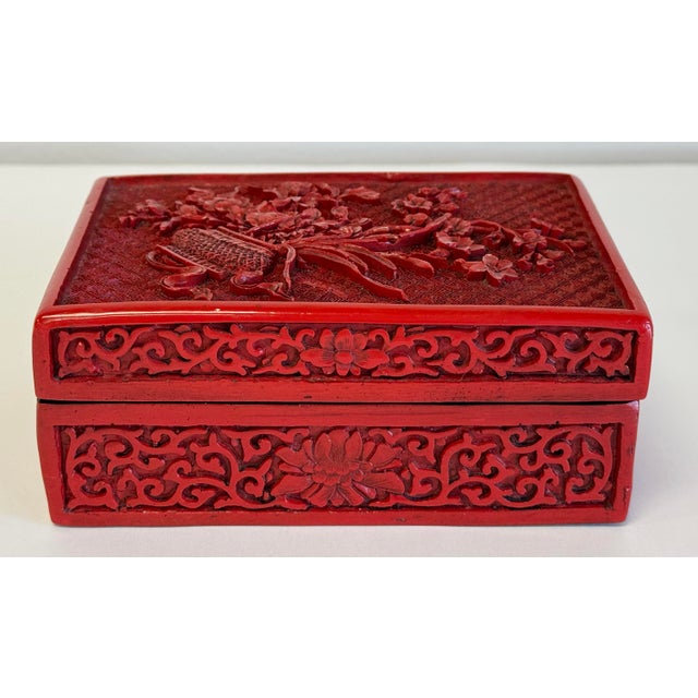 Early 20th Century Vintage Chinese Hand-Carved Cinnabar Lacquer Box For Sale - Image 5 of 10