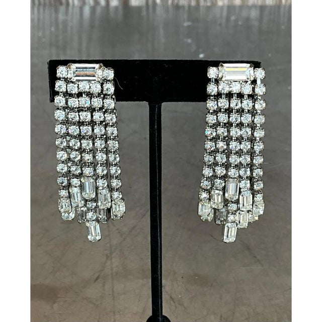 Silver Vintage Weiss Rhinestone Clip on Earrings For Sale - Image 8 of 12