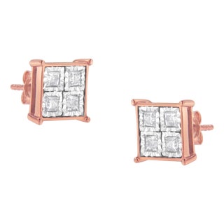 Rose Gold Plated Sterling Silver Diamond Composite Stud Earrings (3/4 cttw, J-K Color, I1-I2 Clarity) For Sale