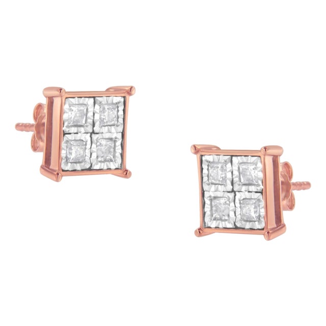Rose Gold Plated Sterling Silver Diamond Composite Stud Earrings (3/4 cttw, J-K Color, I1-I2 Clarity) For Sale