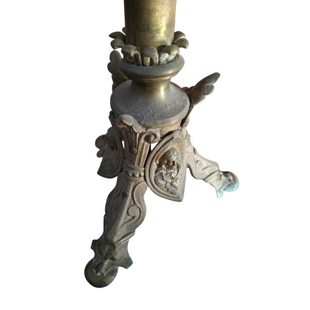 Metal Antique Neo-Gothic Style Bronze Altar Candleholders, 1880, Set of 2 For Sale - Image 7 of 10