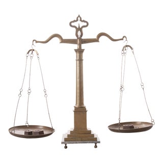 19th Century English Brass Table Scale and Weights For Sale