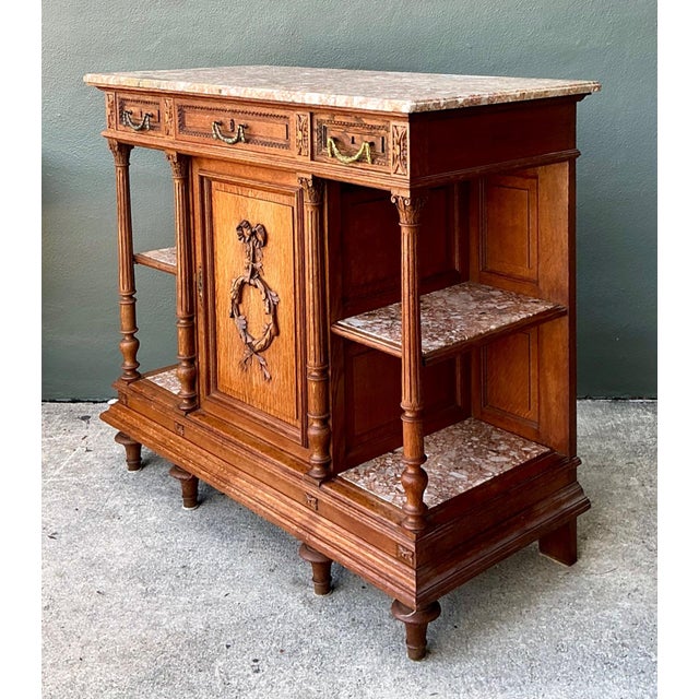 Vintage Marble Top Carved Wood Sideboard For Sale - Image 13 of 16