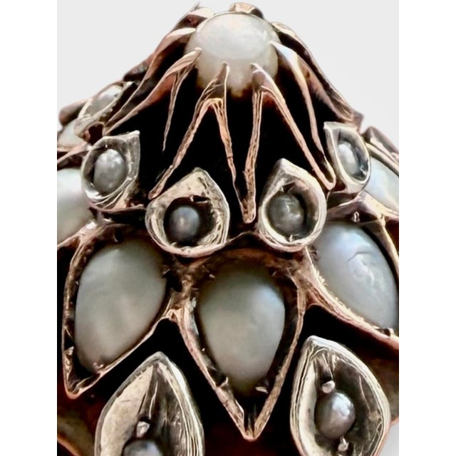 19th-Century Gold, Silver, Mother-of-Pearl and Seed Pearl Dome Ring, Size 5.25 For Sale - Image 9 of 13