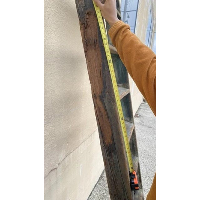 Antique French Rustic Primitive Green Distress Painted Wooden Barn Ladder For Sale In Philadelphia - Image 6 of 11