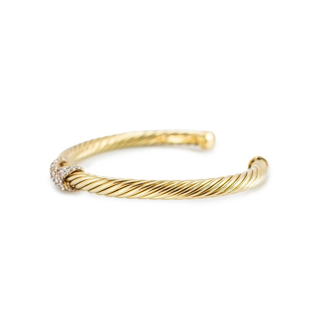 Modern David Yurman Cablespira X 14k Yellow Gold 6mm Ct Diamond Cuff Bangle Bracelet For Sale - Image 3 of 8