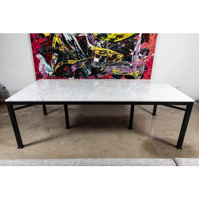 2000 - 2009 Custom Metal and Carrara Marble Dining Table For Sale - Image 5 of 12