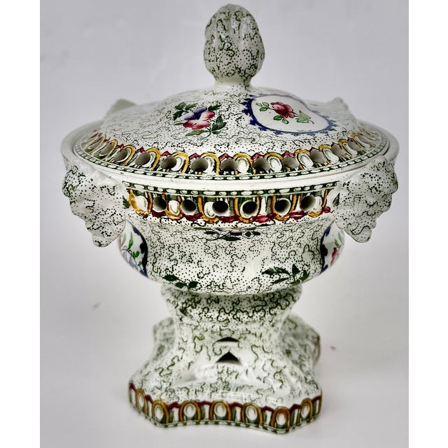 Cream Copeland Spode Chintz Botanical Potpourri Vase Covered Urn, England Circa 1891 For Sale - Image 8 of 12