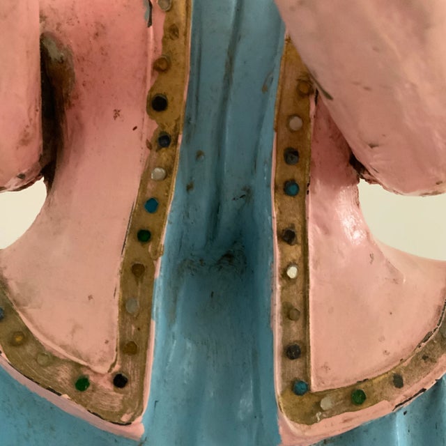 Vintage Thai Carved Wooden Musician Sculptures With Jeweled Robes- Set of 2 For Sale In Los Angeles - Image 6 of 13