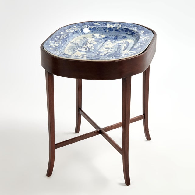 Antique English Blue and White Ironstone Platter on Stand For Sale - Image 4 of 8