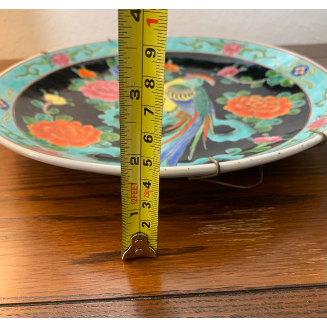 Tiffany Blue Vintage Hand-Painted Asian Bird & Floral Decorative Porcelain Plate For Sale - Image 8 of 8