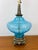 1970s Vintage 1970s Tall Aqua Blue Glass & Brass Hollywood Regency Lamp & Shade For Sale - Image 5 of 9