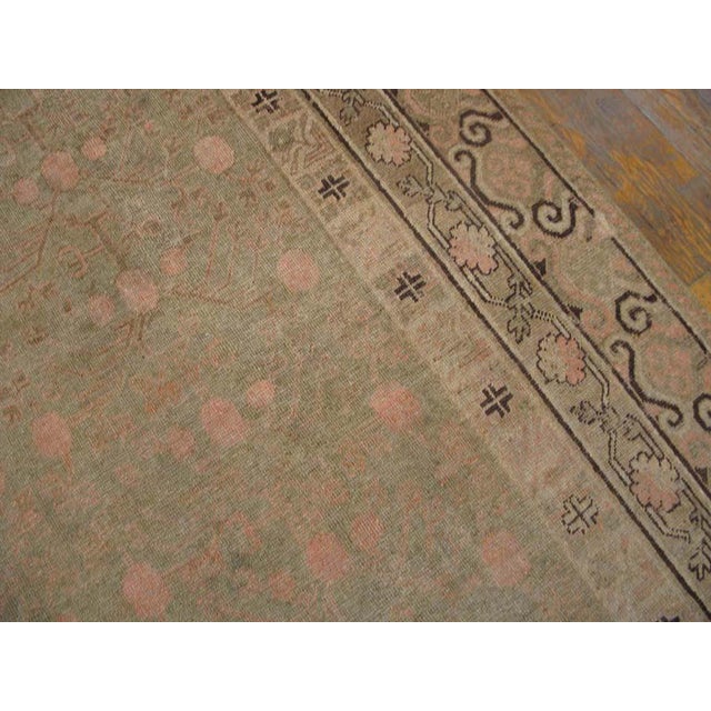 1920s Tan Camel Geometric Antique Central Asian Chinese Khotan Rug 6'6"x11'10" Knotted Wool Carpet For Sale - Image 4 of 6