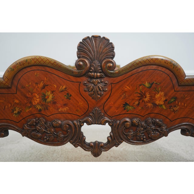 Pair of Vintage Paint Decorated French Style Carved Twin Beds For Sale - Image 11 of 18