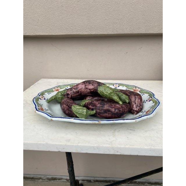 French Majolica Faience Trompe l'Oeil Eggplant Platter Circa 1900 For Sale In Austin - Image 6 of 8