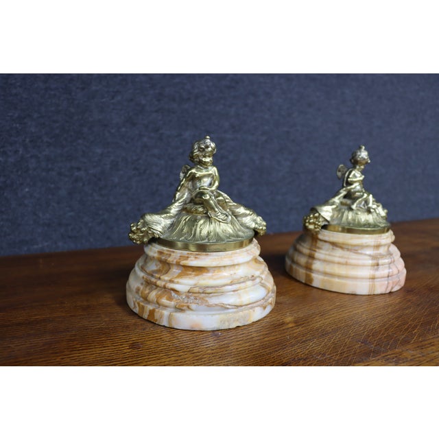 Pair of Italian Marble and Bronze Cherub Lidded Boxes For Sale In Philadelphia - Image 6 of 10