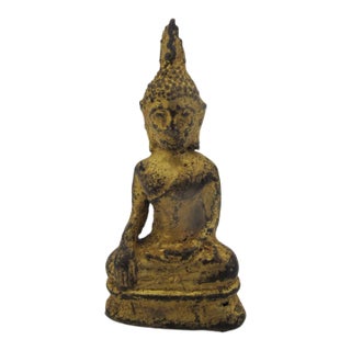 Thai Gold Lacquered Bronze Ratanakosin Miniature Seated Buddha Figurine For Sale