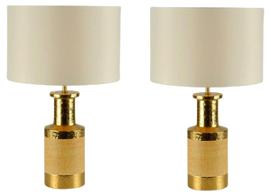 Italian Table Lamps in Gold and Stoneware Ceramic by Bitossi, 1970s, Set of 2