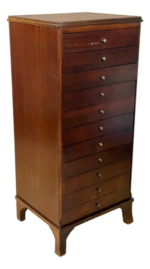 Antique Traditional Mahogany 11-Drawer Sheet Music File Cabinet