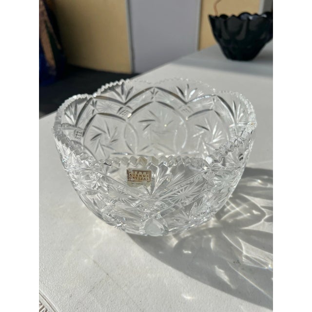 Vintage Cut Crystal Bowl Marked Fifth Avenue For Sale - Image 10 of 11