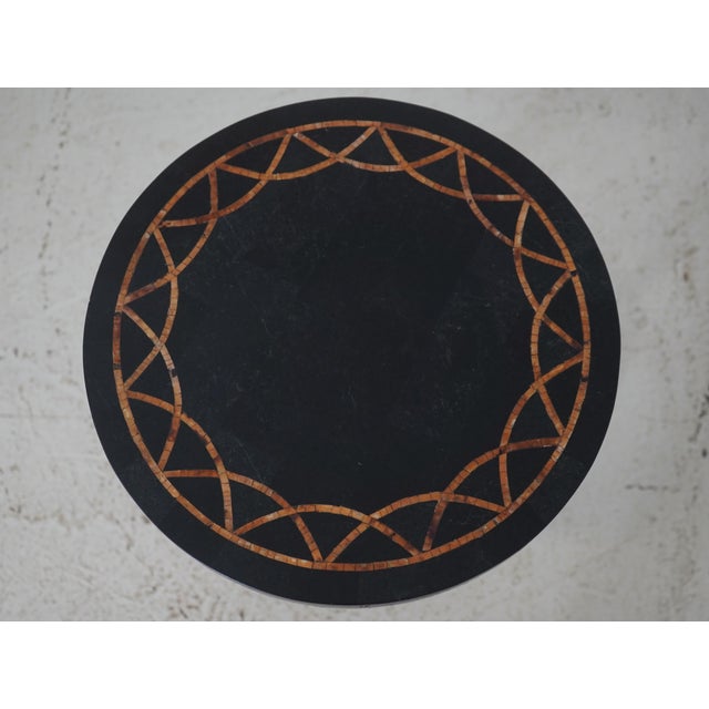 Neoclassical Tessellated Marble Stone Top Iron Base Side Table For Sale - Image 3 of 13