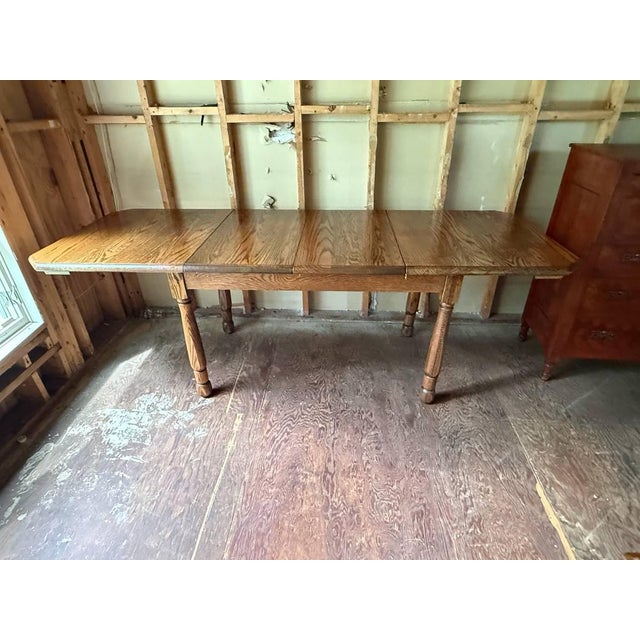 Vintage Farmhouse Style solid oak wood dining table with leaves . Sturdy and heavy Approximate measures: 91'' wide, 34.5''...