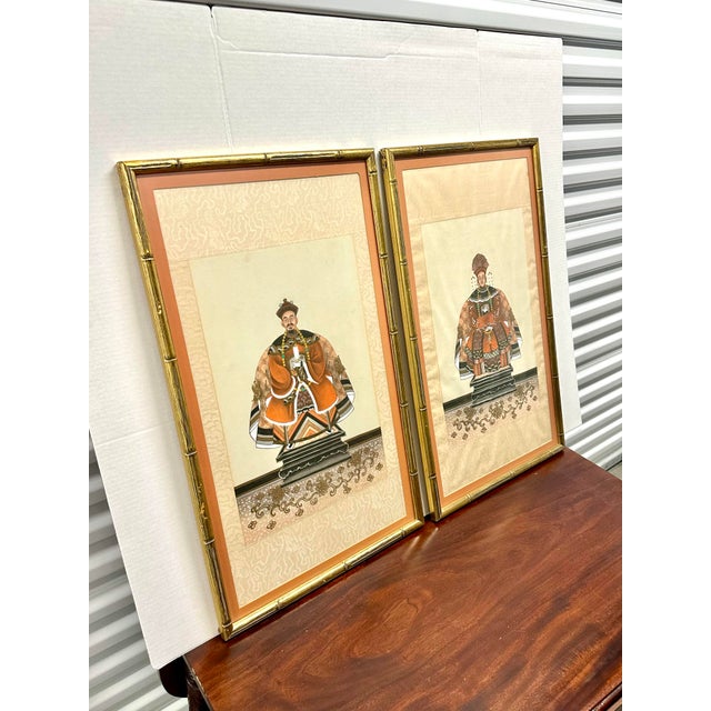 70s Ancestral Portraits on Silk, a Pair For Sale - Image 9 of 11
