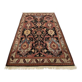 Heriz Rug 5’11” X 8’9” Black Wool Vintage Traditional Hand-Knotted Carpet For Sale