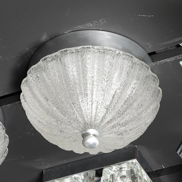 Pair of Mid Century Mottled & Fluted Murano Glass Flush Mount Chandeliers For Sale - Image 16 of 18