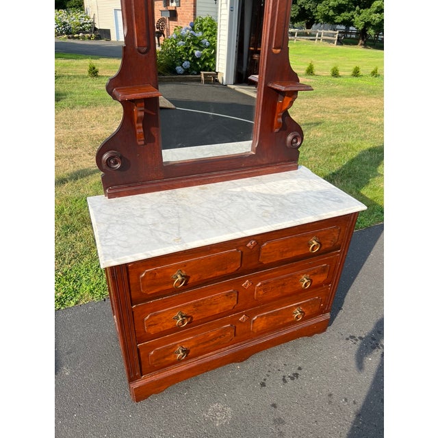 Brown Antique Victorian Marble Top Walnut Chest With Mirror For Sale - Image 8 of 8