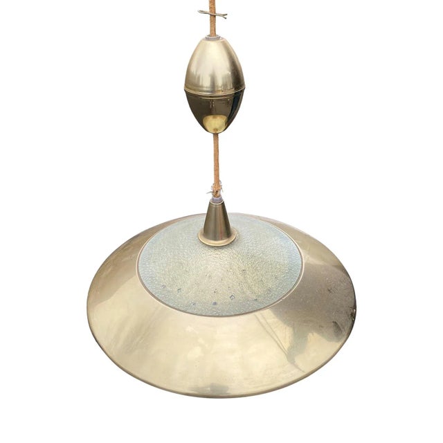 Mid-Century Modern 1950s Mid Century Brass Ufo Saucer Sliding Light Fixture by Moe Lighting For Sale - Image 3 of 7