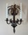 Vintage Palm Tree Two-Arm Candle Holder Wall Sconce Cast & Wrought Iron. Black lacquer finish with brown tones and matte...