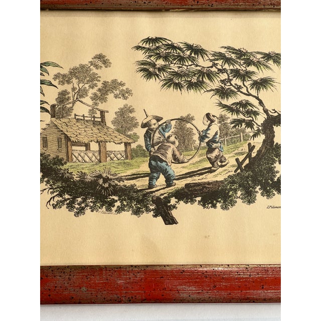 Vintage Borghese Hand Colored Chinoiserie Asian Borghese Framed Prints a Pair For Sale In Chicago - Image 6 of 12