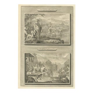 Pieter Mortier, Naaman Healed in the Jordan and Famine in Samaria, Pieter 1700, Engraving For Sale