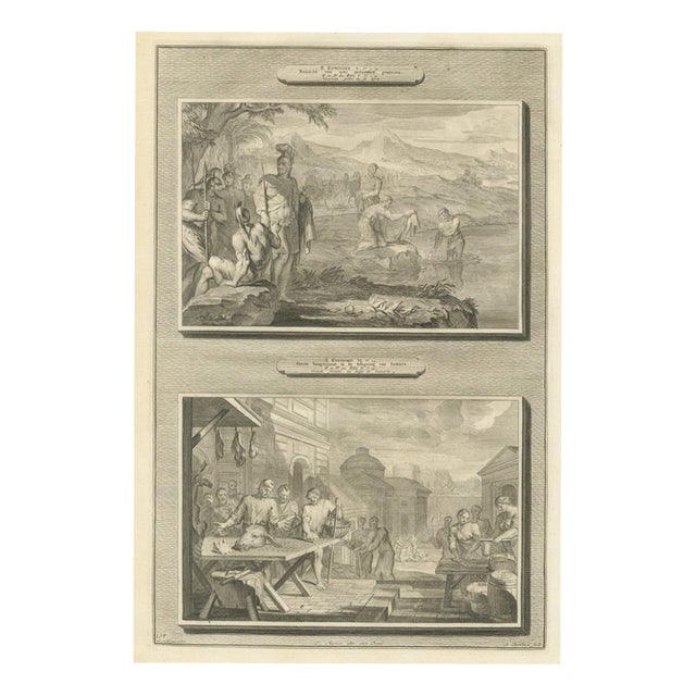 Pieter Mortier, Naaman Healed in the Jordan and Famine in Samaria, Pieter 1700, Engraving For Sale