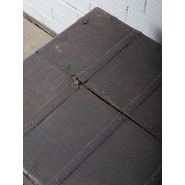 Mid 20th Century Vintage Indian Iron-Bound Wooden Chest on Turned Feet For Sale - Image 5 of 8