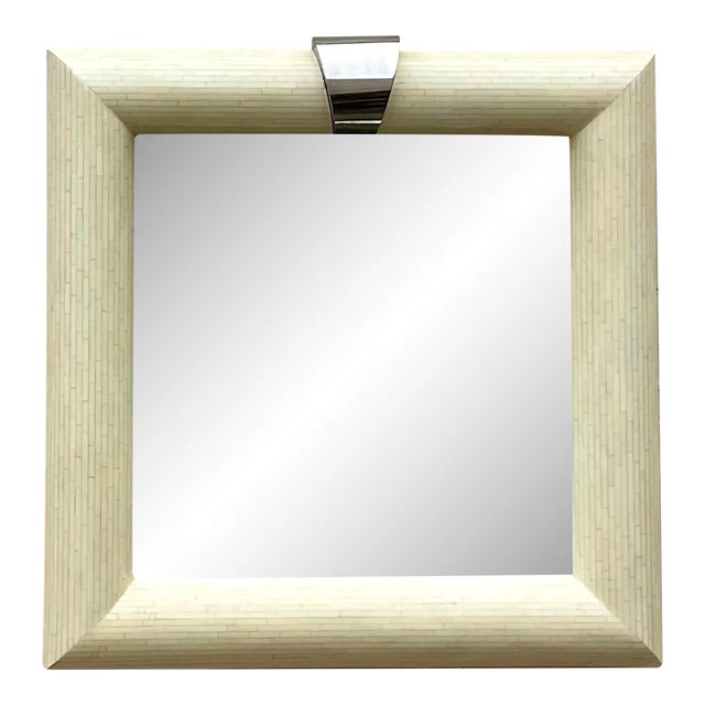 Vintage Boho Tessellated Bone and Chrome Mirror For Sale