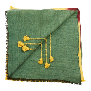 Avocado Green Multi Color Warm Hues Hand Woven Hand Knotted Textured Merino Throw