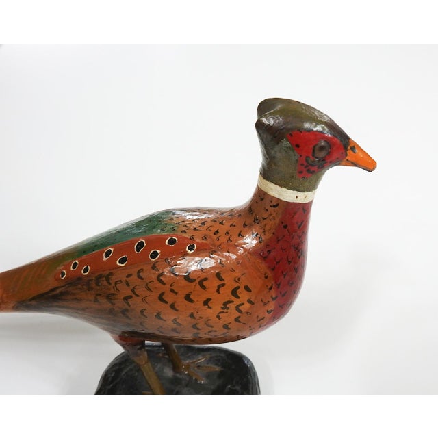Wood Early 20th Century Folk Art Pheasant Carvings - A Pair For Sale - Image 7 of 14