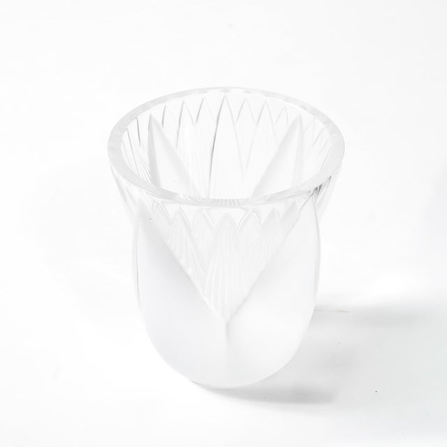 Mid-Century Modernist Frosted Crystal Thebes Vase Signed Lalique For Sale - Image 11 of 14