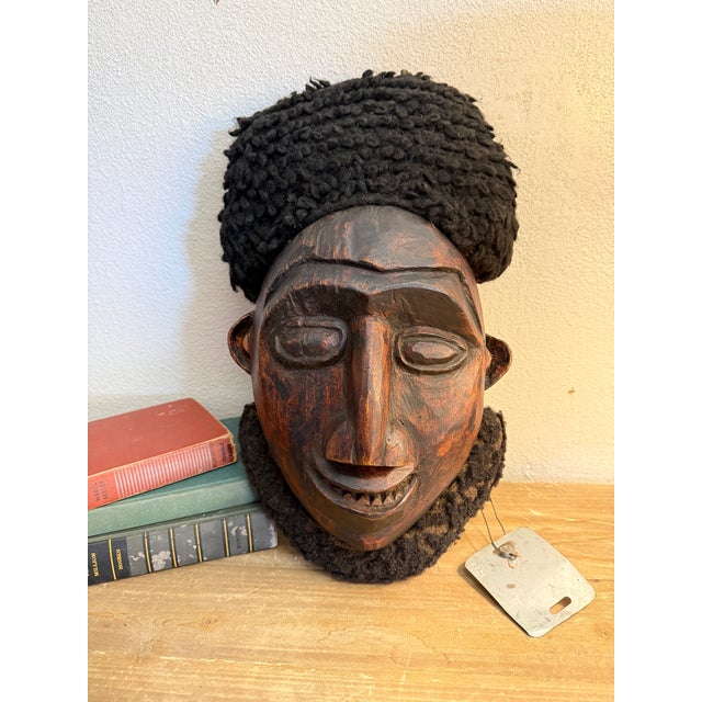 Vintage - mask. Carved wood and animal hide. The, Dept. of Antiquities of Nigeria, tag was used from some where between...