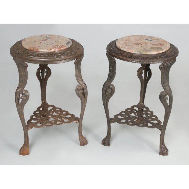 French Guéridon Cast Iron Tables With Stone Tops For Sale - Image 11 of 11