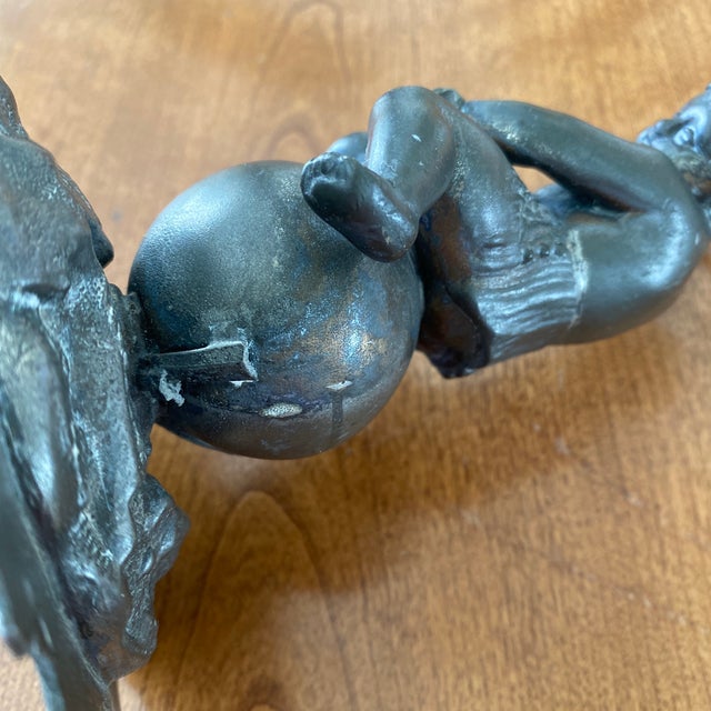 Metal Cherub With Mallet for Iron Forge Made in Silver Plate with Metal Patina For Sale In Jacksonville, FL - Image 6 of 11