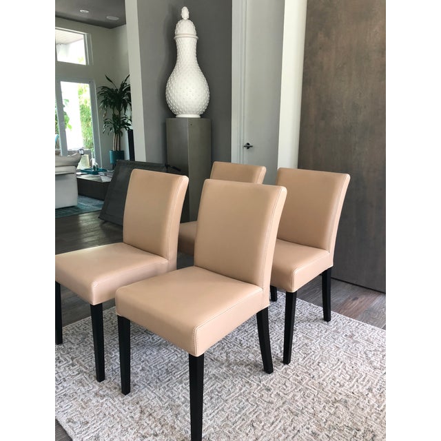 Contemporary Crate Barrel Wood Leather Dining Room Chairs